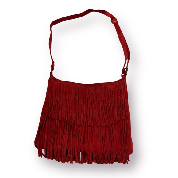 🛍️SALE🛍️ Vintage Women’s 100% Genuine Leather Suede FRINGE CROSSBODY BAG - Picture 7 of 14